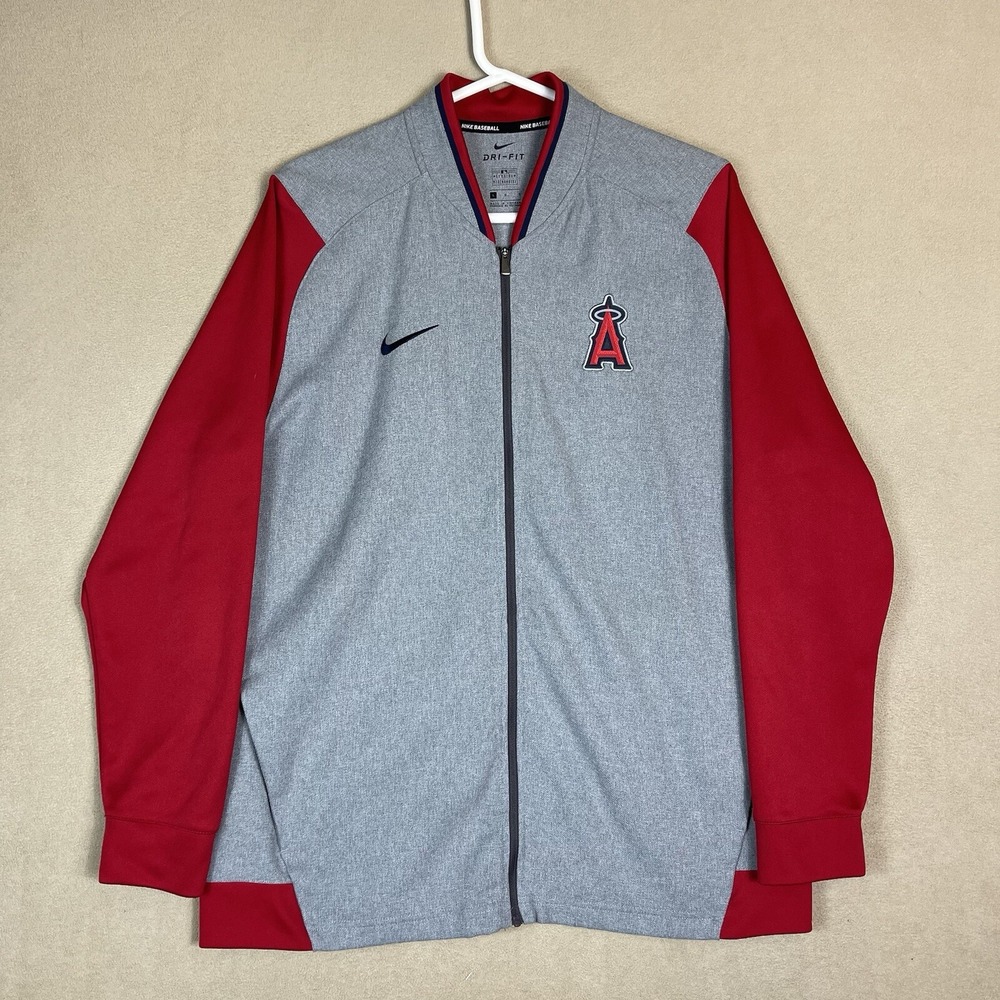 Los Angeles Angels Nike Jacket Mens Large Grey Red MLB Baseball EUC